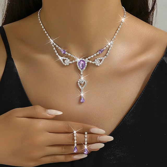  Bridal Jewelry Sets Two-piece Suit Imitation Diamond 1 Necklace Earrings Women's Elegant Stylish Sweet Lovely Tassel Fringe Drop Precious Jewelry Set For Wedding Gift