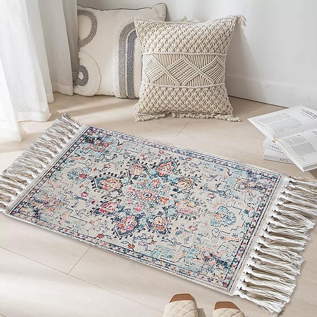  gewebte Boho Mandala Fußmatte Küchenmatte Bodenmatte rutschfester Bereich Teppich ölbeständiger Teppich Indoor Outdoor Matte Schlafzimmer Dekor Badezimmermatte Eingangsteppich