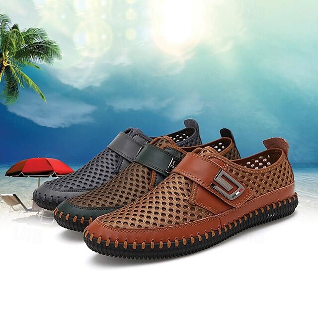  herre åndbare loafers & slip-ons håndlavede sko walking afslappet udendørs daglig mesh behagelig brun grøn grå sommer forår sko