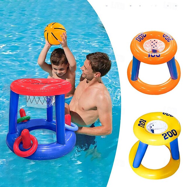 2-in-1 Pool Basketball & Ring Toss Game - Inflatable Water Toys For Kids & Family Summer Fun