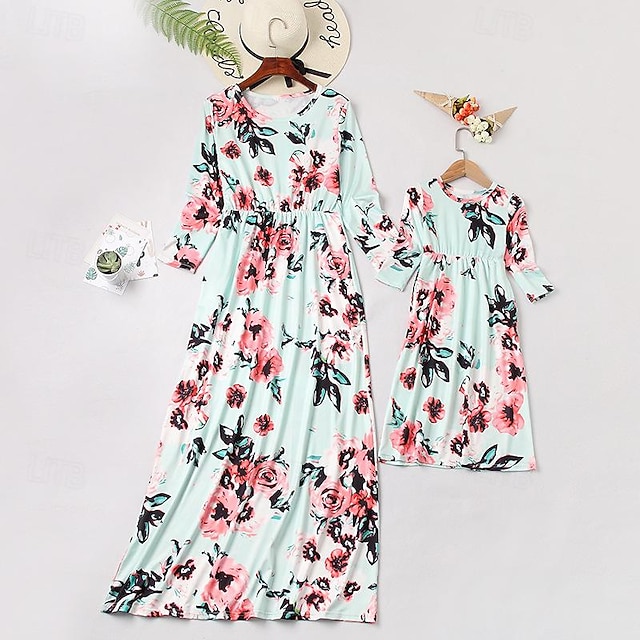  Mamma e io Vestitini Pop art Interni Nero Bianco Rosa Manica lunga Mamma e me abiti Giornaliero Abiti coordinati