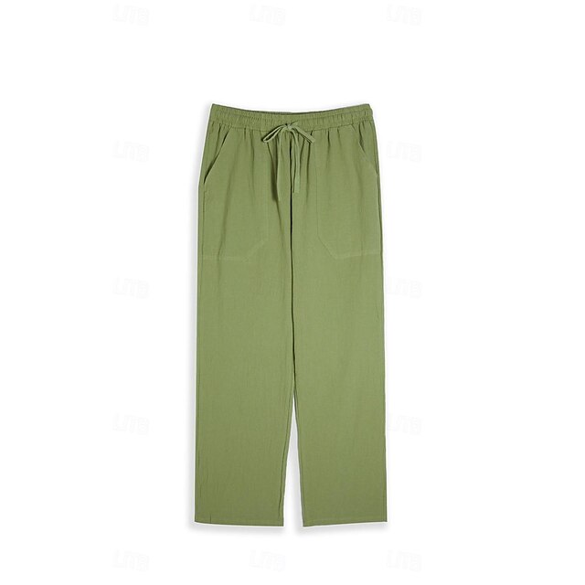 Men's Trousers Summer Pants Beach Pants Drawstring Elastic Waist Plain ...