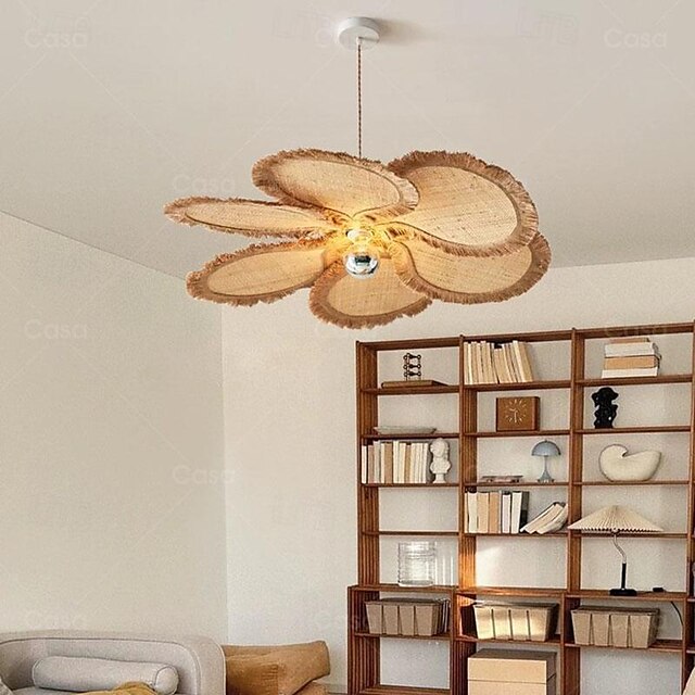  LED-Pendelleuchte warmweiß 60/80/100 cm 1-flammig böhmischer Kronleuchter schlichtes Hanfseil-Pendellaternen-Design handgewebter Rattankorb Retro-Stoff E26/E27 Schlafzimmer Home Office 110-240 V