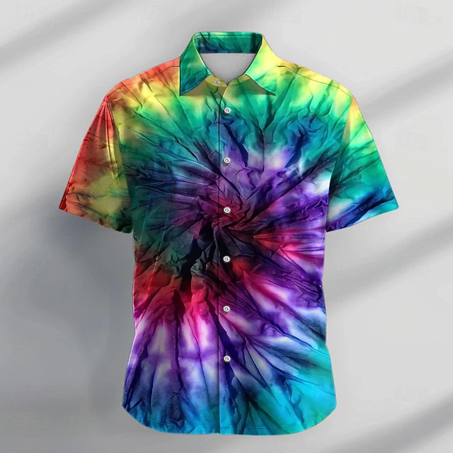 Men's Tie Dye Shirt Button Up Shirt Short Sleeve Casual Vacation Daily Evening Party Summer Turndown Collared Shirts Buttons Print Blue Orange Dark Blue 6