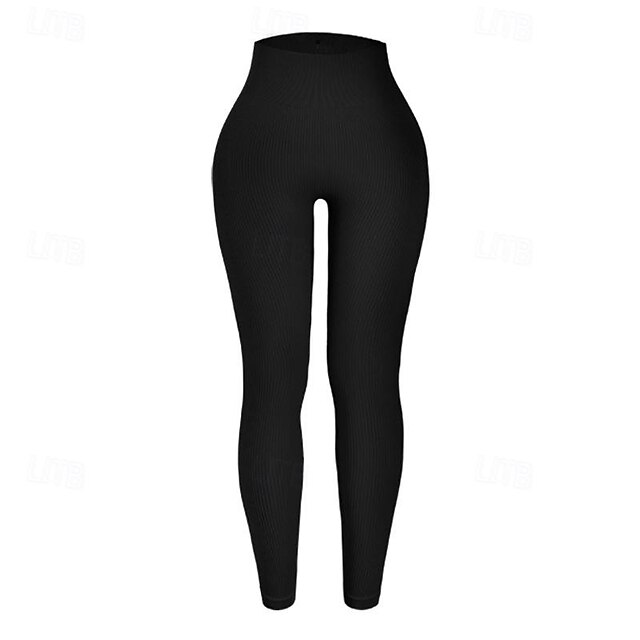  Mulheres Leggings de Ginástica Calça Joggers Leggings Estriado Leve Cintura Alta Ioga Ginástica Treino de Ginástica Calças Meia-calça Café luz Preto Rosa claro Outono Inverno Esportes Roupas
