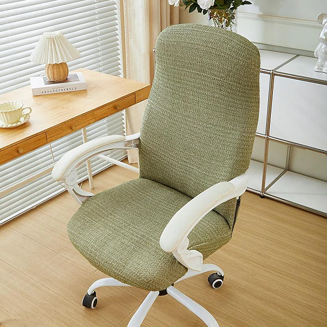 Office Chair Cover Flower High Back Dining Chair CoverComputer Swivel Chair Hotel Zipper Anti Slip One-Piece Armchair Protective Dust Cover 14