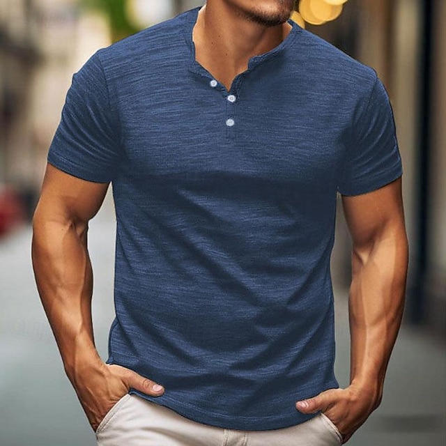  Bărbați Tricou cu nasturi Tricou Cămașă Henley Tricouri Manșon scurt Henley Primavara vara Simplu Modă Designer De Bază Vacanță Stradă Ieșire Caisă Alb Albastru piscină Top tricou pentru bărbați