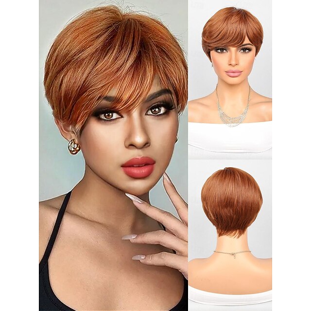 Synthetic Wig Natural Straight Short Bob Wig 10 inch Medium Auburn#30 Synthetic Hair Women's Orange4