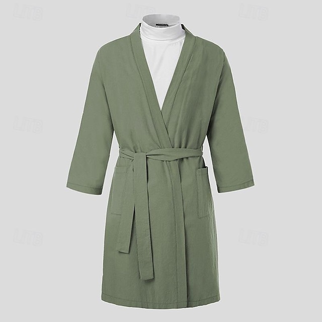  Per uomo Pigiami Accappatoio Liscio Di tendenza Moda Classico Interni Giornaliero Da letto Cotone Comfort Morbido A V Manica lunga Cintura inclusa Estate Primavera Verde