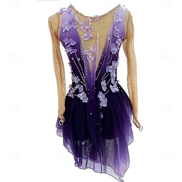 Figure Skating Dress Women's Girls' Ice Skating Dress Purple Thumbhole ...