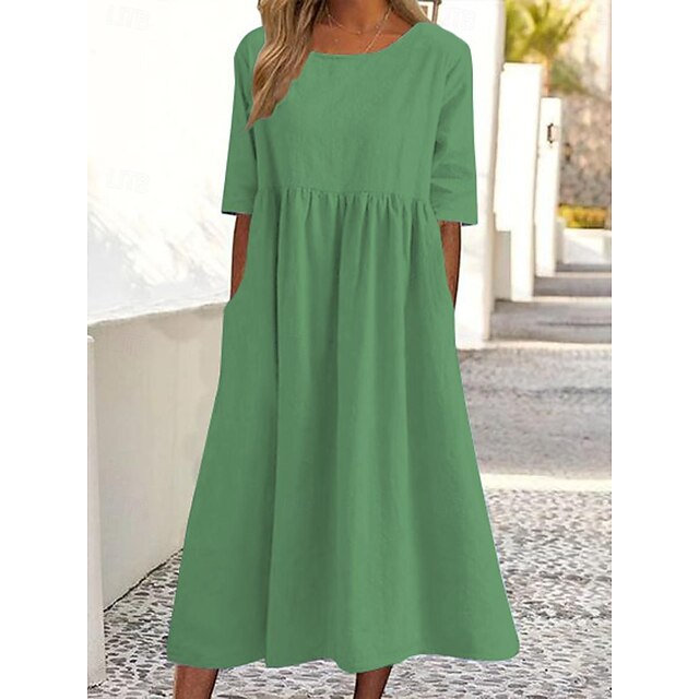 Women's A Line Dress Maxi Dress Pocket Smocked Basic Casual Daily Crew ...