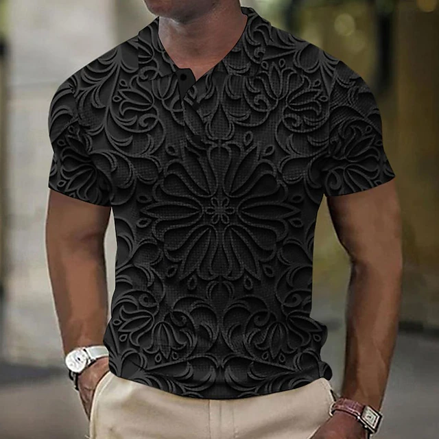 Men's Graphic Golf Shirt Short Sleeve Polo Shirts Collared Shirts Casual Vacation Wear Rave Wear Party Outfits Buttons 3D Print Summer Spring Black4
