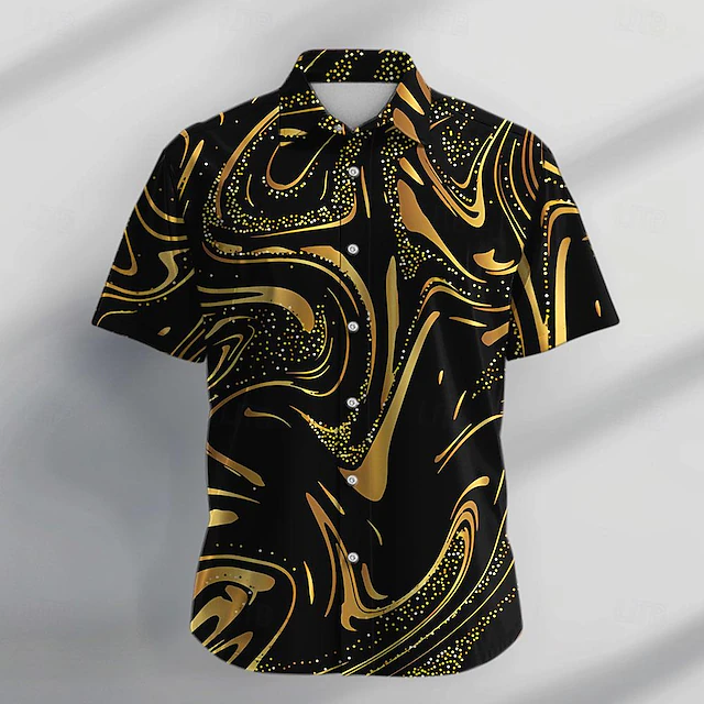 Men's Geometric Pattern Shirt Button Up Shirt Short Sleeve Casual Daily Holiday Summer Turndown Buttons Print Gold4