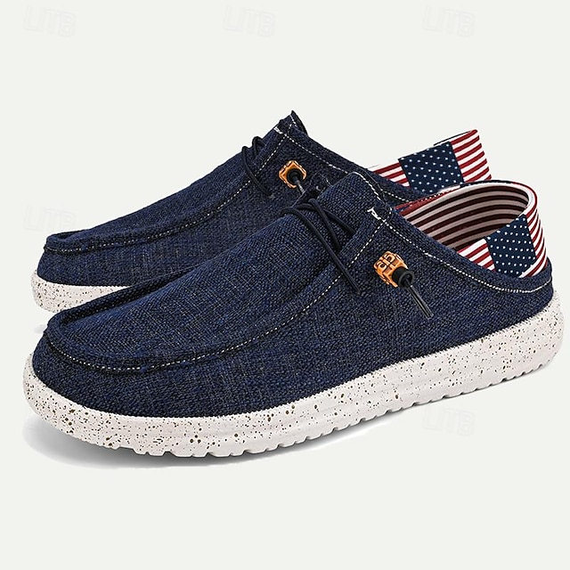  marineblaue Freizeit-Schlupfschuhe für Herren mit patriotischem Futter – Obermaterial aus atmungsaktivem Canvas, leichte Sohle, ideal für den Alltag