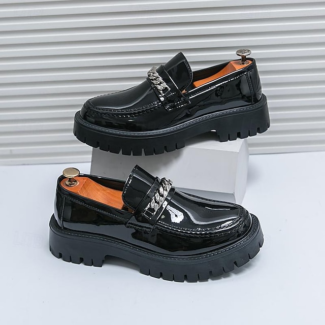  Men's Loafers & Slip-Ons Dress Shoes Patent Leather Shoes Walking British Office & Career PU Breathable Comfortable Slip Resistant Black Brown Spring Fall