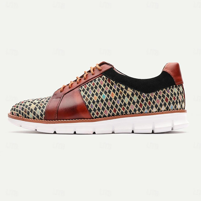 Men's Woven Multicolor Lace-Up Sneakers - Stylish Casual Shoes with Premium Cowhide Leather Accents 8