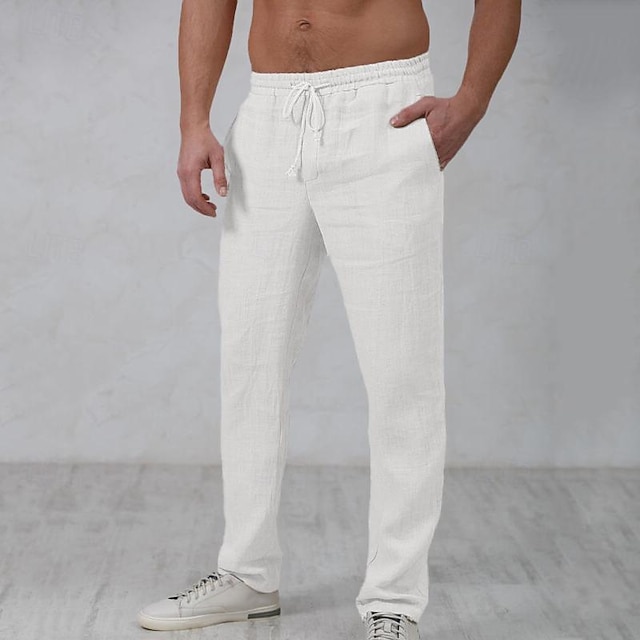 Pantalon De Plage En Lin Pour Homme Soojun – Léger, Respirant – Cordon De Serrage – Poches – Plusieurs Coloris