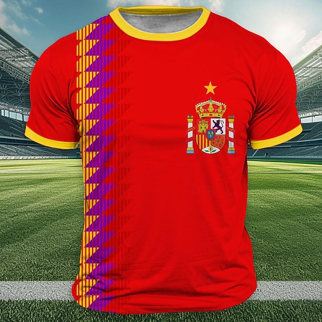  Men's Flag Spain T shirt Short Sleeve T shirt 3D Print Crew Neck Shirt Outdoor Athleisure White Red Summer Spring Clothing Apparel S M L XL XXL XXXL