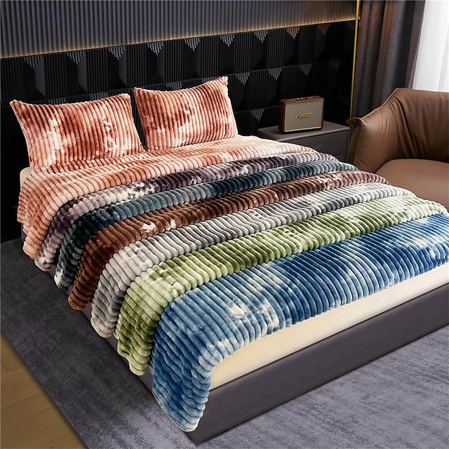 Blanket for Beds Tie Dyeing Warm Manta Single/Queen/King Flannel Fleece Thow Blanket Thick Warm Plaids for Bedroom Sofa 34