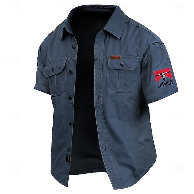  Homme Imprimé Vache Cowboy Chemise de travail Chemise Western Chemise Cargo Manche Courte Occasionnel Tactique Sport & Loisir Sortir Été Printemps Col Rabattu Imprimé Vert Véronèse Kaki Bleu de minuit