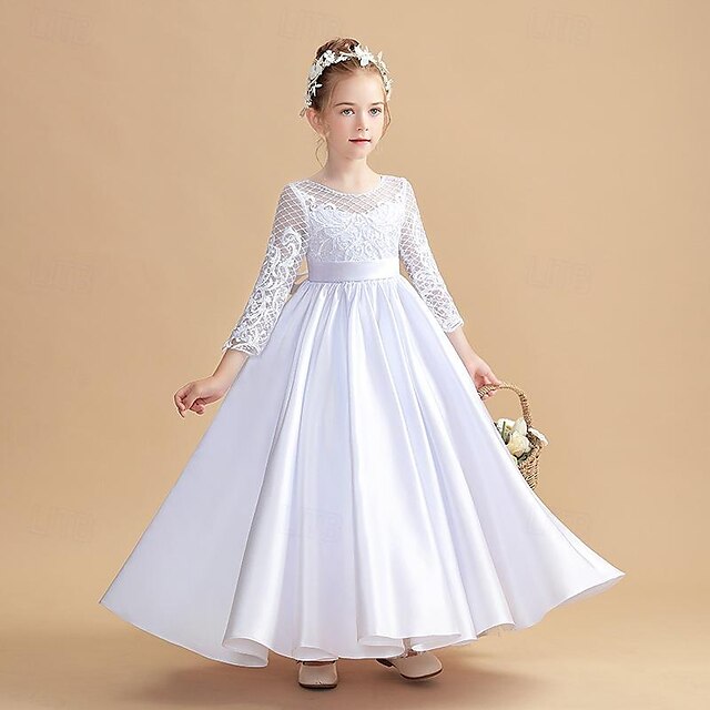 Kids Girls' Party Dress Solid Color Half Sleeve Performance Mesh ...