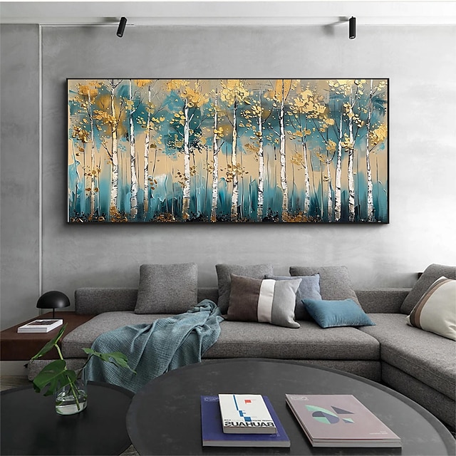  handgemachtes Original Birkenwald Ölgemälde auf Leinwand Wand abstraktes Baum Landschaftsgemälde für Wohndekor mit gespanntem Rahmen/ohne Innenrahmen Gemälde