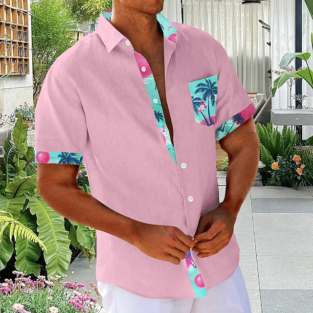 Men's Floral Coconut Tree Palm Tree Summer Hawaiian Shirt Aloha Shirt Printed Shirts Short Sleeve Shirt Turndown Hawaiian Resort Outdoor Vacation Party White Pink Green S M L 6