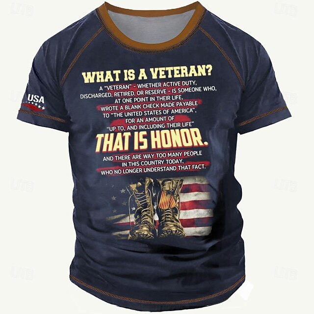 Veterans Day Men's Patriot Patriotic Veteran American US Flag Soldier Veterans T shirt Short Sleeve T shirt 3D Print Crew Neck Shirt Fashion Designer Retro Vintage Party Street Casual Blue Summer4