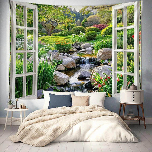 Windows Woods Landscapes Large Tapestries Art Blankets Curtains Family Bedrooms Living Room Decorations 36
