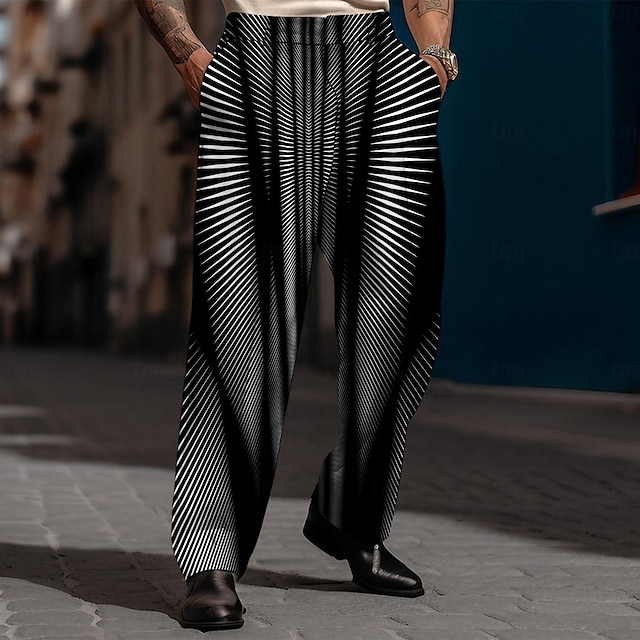  Per uomo Fantasia geometrica pantaloni della tuta Vita normale Affari casual Matrimonio Da giorno Tasche Pantaloni a gamba dritta Estate Primavera Autunno Stampa 3D Nero Vino Blu