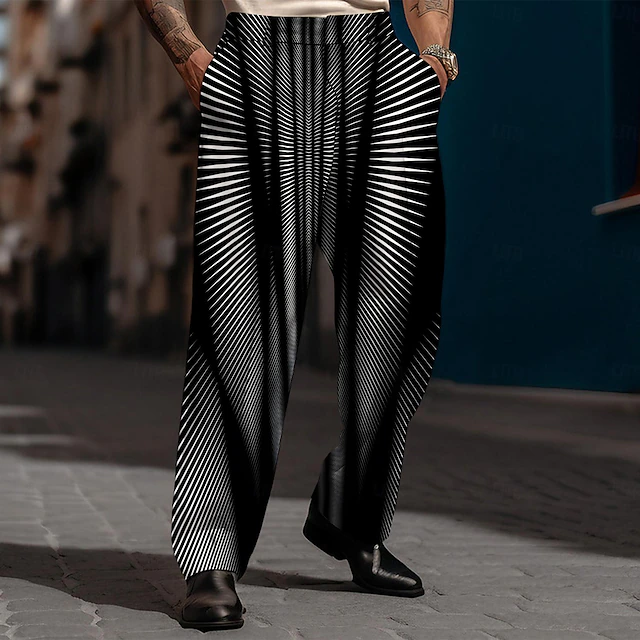 Men's Geometric Dress Pants Mid Waist Business Casual Wedding Dailywear Pocket Straight Leg Trousers Summer Spring Fall 3D Print Black Wine Blue 6