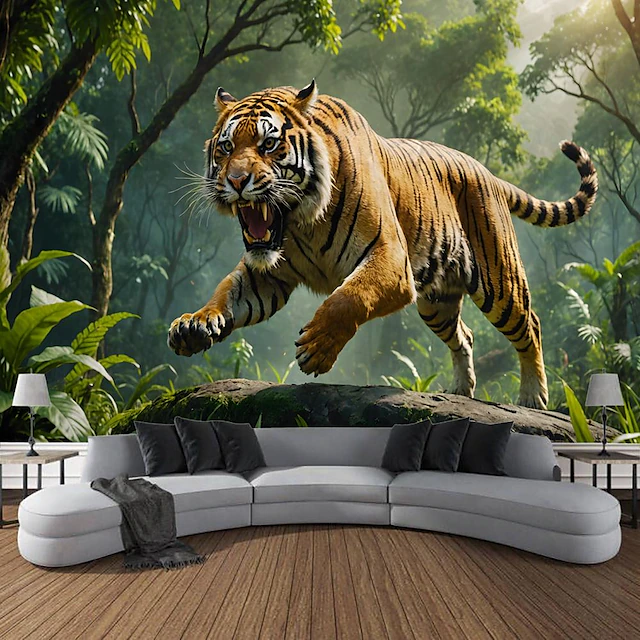 Tiger Forest Hanging Tapestry Wall Art Large Tapestry Mural Decor Photograph Backdrop Blanket Curtain Home Bedroom Living Room Decoration 9