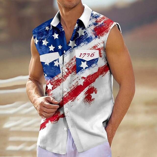 Men's Graphic Prints American Flag Shirt Western Shirt Cowboy Shirt Sleeveless Western Style Outdoor Daily Summer Spring Turndown Print White4