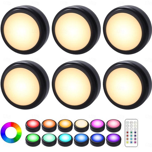  LED Puck Lights with Remote Control, 13 Colors Changeable Battery Operated Wireless Closet Lights, Under Cabinet Lighting Stick on Tap Push Lights, Color Changing Under Counter Lights