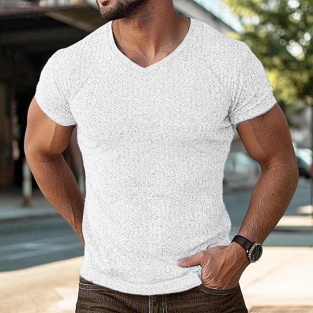  Pánské Tričko s barevným blokem Tričko s krátkým rukávem Svalová košile Tričko s žebrovaným úpletem Krátký rukáv Do V Léto Jaro léto Pevná barva Pit Strip Sportovní Denní Výstřih do V Venkovní Ležérní