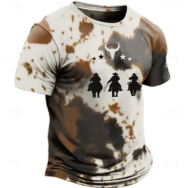 Men's Cowboy T Shirt Short Sleeve T shirt 3D Print Crew Neck Shirt Designer Western Style Party Street Casual White Summer Spring Clothing Apparel S M L XL XXL XXXL4