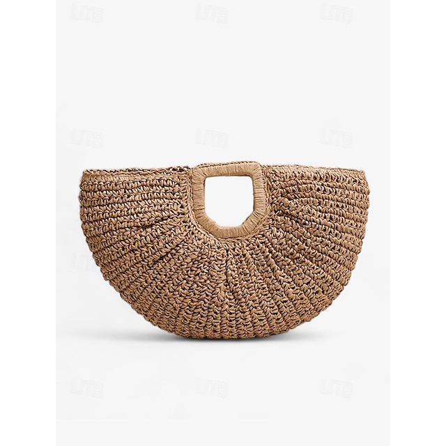  Mulheres Bolsa de Mão Bolsa de Praia Saco de palha Bolsa meia redonda Palha Diário Feriado Praia Grande Capacidade Côr Sólida Roxo Verde Bege