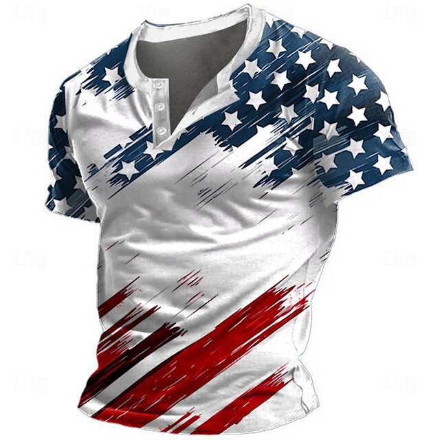 Men's 4th of July Patriotic Shirts American US Flag Designer Men's 3D Print T shirt Tee Henley Shirt Casual Daily T shirt White 1 White 2 Short Sleeve Henley Shirt Summer Clothing 5