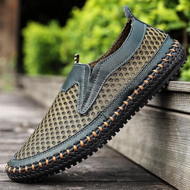  mäns ventilerande loafers & slip-ons handgjorda skor komfort skor sommar casual dagliga mesh svart gröna skor