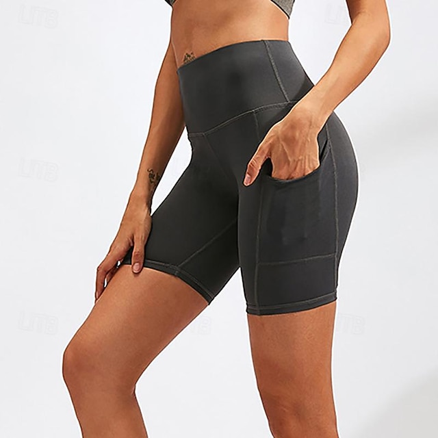  Dame Joggingbukser Træningsshorts Yoga Bukser Lomme med telefonlomme Letvægt Høj Talje Pilates Gym Træning Løb Shorts Helfarve Mode Sort / Hvid Sort Bourgogne Efterår Sport Sportstøj Mikroelastisk