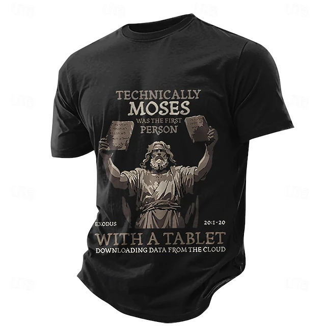 Men's Funny Graphic T-Shirt | Moses First Tablet Cloud Data Download Tech Pun Short Sleeve Tee 6