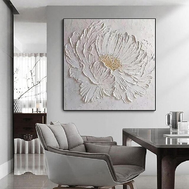 3D Large hand painted White Flower Oil Painting On Canvas handmade ...
