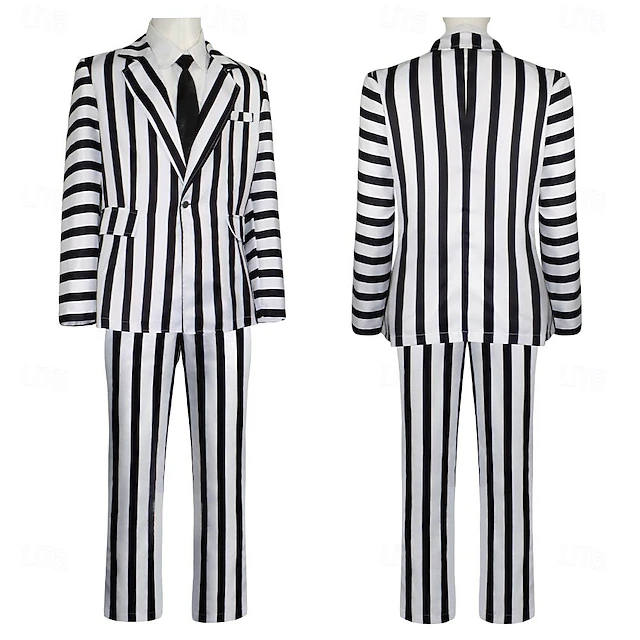 Beetlejuice Beetlejuice Outfits Suits & Blazers Fancy Dress Cosplay Costume Party Movie Cosplay for Men's Adults Halloween Carnival Performance Masquerade4