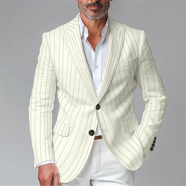  Hombre chaqueta Negocio Fiesta de Cóctel Fiesta de Boda Moda Casual Primavera & Otoño Poliéster Rayas Botón Bolsillo Cómodo Botonadura Simple Chaqueta de sport Negro Blanco Amarillo Azul Piscina