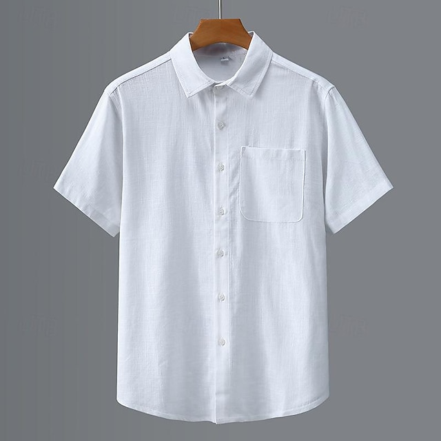  Homens Camisa Social Camisa de linho Camisa casual camisa de botão Camisa de algodão Tecido Férias Rua Branco Cinzento Claro Cinzento Escuro Bege Manga Curta Aberto para a Lateral Verão Roupa Botão