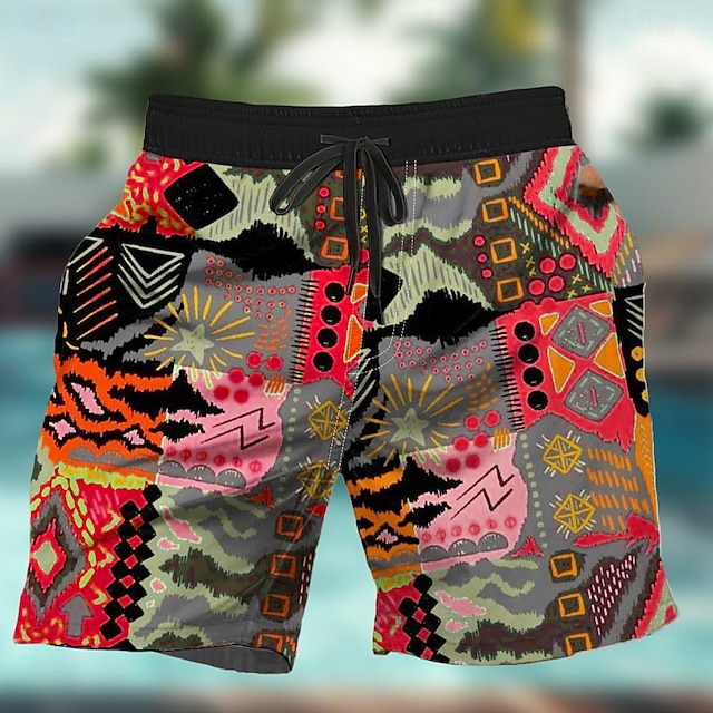  Men's Tree Sun Grid / Plaid Swim Trunks Swim Shorts Board Shorts Mid Waist Fashion Streetwear Designer Casual Daily Holiday Pocket Drawstring Elastic Waist Designer Clothing Apparel