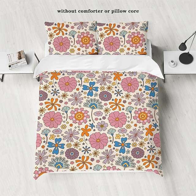  fresca stampa floreale set da 3 pezzi di copripiumini per camere d'albergo camere per gli ospiti comodo set di biancheria da letto 1 copripiumino 2 federe
