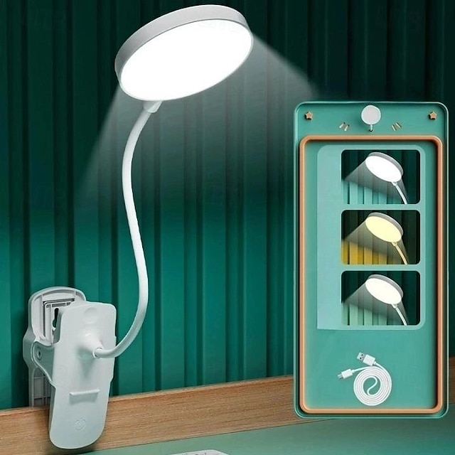  1 lampe de bureau à chargement USB avec pince réglable, lampe de table LED, lampe de lecture douce, lampe de chevet, veilleuse douce, gradation tactile LED, protection des yeux idéale pour les tables de chevet ou les bureaux.