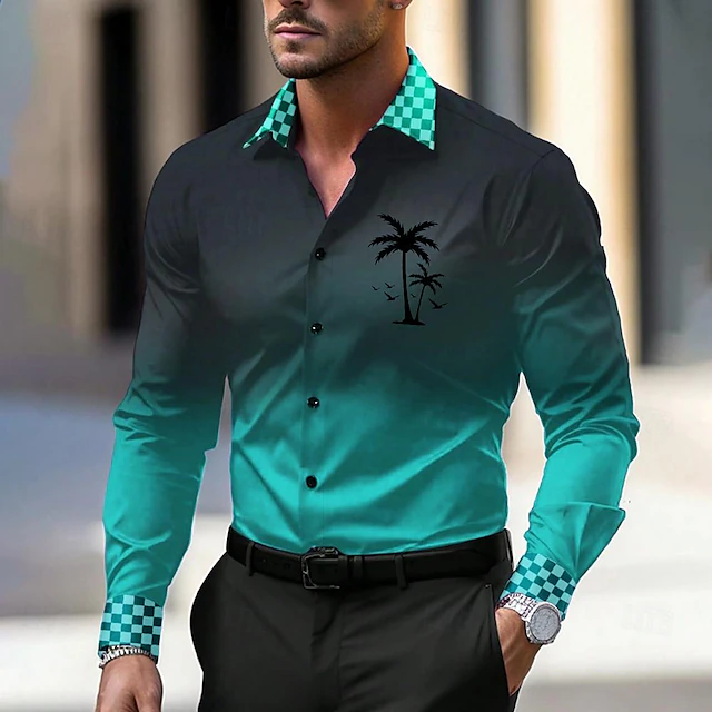 Men's Dress Shirt Printed Shirts Formal Blue Green Long Sleeve Turndown Fall Winter Clothing Apparel Buttons 5