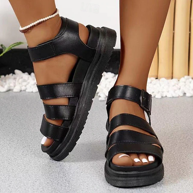 Women's Black Gladiator Sandals – Chunky Platform Summer Shoes with Adjustable Straps, Stylish & Comfortable for Casual Outings & Beach Wear 16